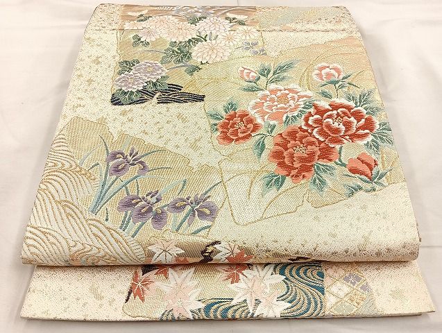 平和屋着物◎六通柄袋帯 唐織 琳派 色紙文 金糸 逸品 BAAK0457if