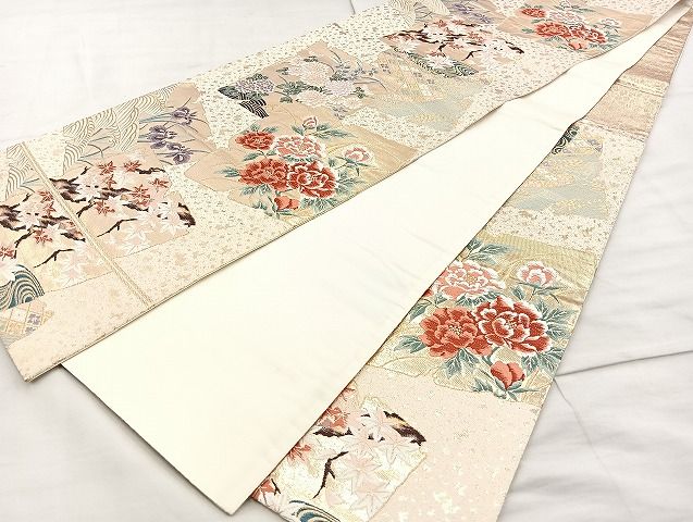 平和屋着物◎六通柄袋帯 唐織 琳派 色紙文 金糸 逸品 BAAK0457if