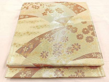 平和屋着物◎佐賀錦 六通柄袋帯 地紙重ね秋草文 金糸 逸品 BAAK0460if