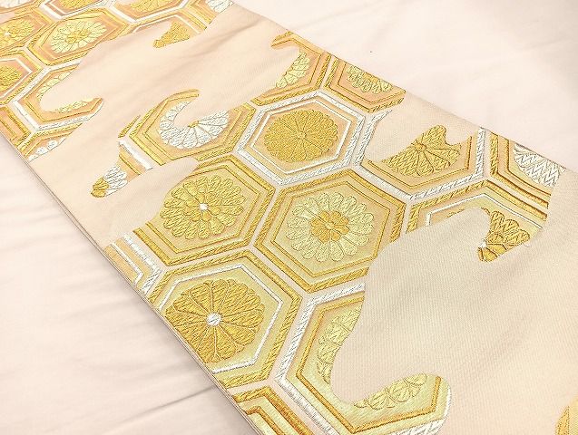 平和屋着物◎六通柄袋帯 唐織 亀甲菊文 金銀糸 逸品 BAAK0481if