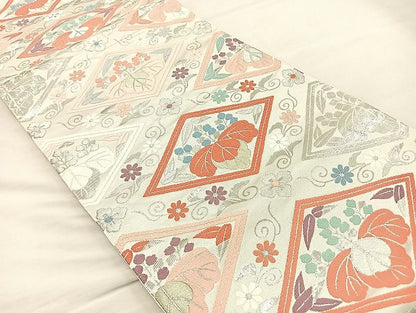 平和屋着物◎六通柄袋帯 唐織 桐菊菱文 プラチナ箔 金銀糸 逸品 BAAK0480if