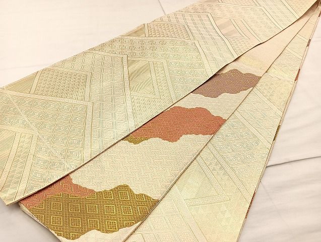 平和屋着物◎佐賀錦　両面六通柄袋帯　道長文様　金糸　逸品　BAAK0467if