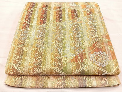 平和屋着物◎六通柄袋帯 唐織 亀甲名物裂 金銀糸 逸品 BAAK0491if