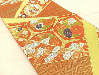 平和屋着物◎六通柄袋帯 唐織 格天井花丸文 金糸 逸品 BAAK3522if