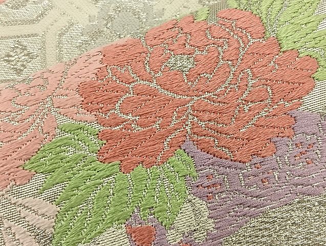 平和屋着物◎六通柄袋帯 唐織 地紙花車文 銀糸 逸品 BAAK3521if