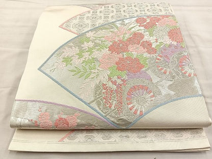 平和屋着物◎六通柄袋帯 唐織 地紙花車文 銀糸 逸品 BAAK3521if