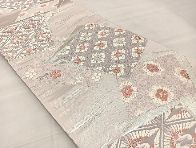 平和屋着物◎六通柄袋帯 唐織 色紙有職文 銀糸 逸品 BAAK3506if