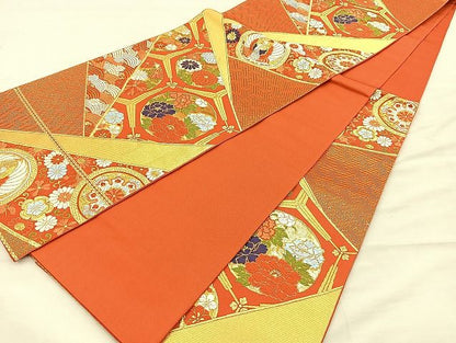 平和屋着物◎六通柄袋帯 唐織 格天井花丸文 金糸 逸品 BAAK3522if