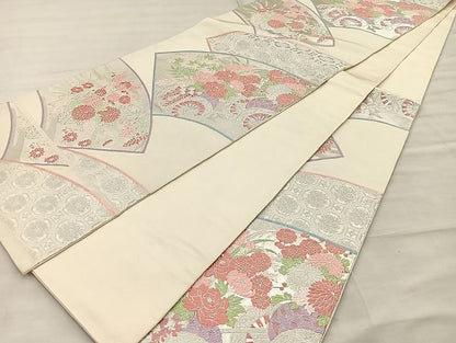 平和屋着物◎六通柄袋帯 唐織 地紙花車文 銀糸 逸品 BAAK3521if