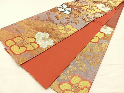 平和屋着物◎六通柄袋帯 唐織 椿 金糸 逸品 BAAK3534
