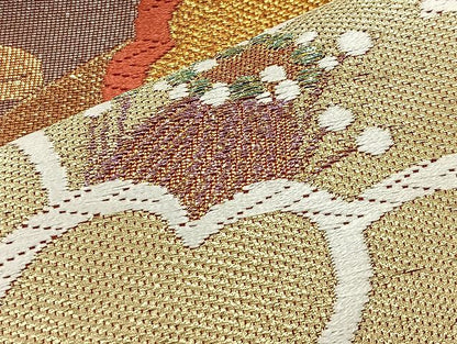 平和屋着物◎六通柄袋帯 唐織 椿 金糸 逸品 BAAK3534