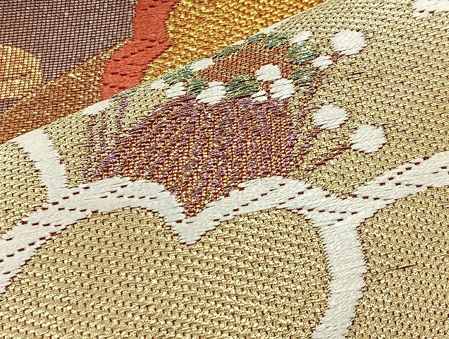 平和屋着物◎六通柄袋帯 唐織 椿 金糸 逸品 BAAK3534