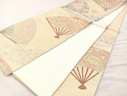 平和屋着物◎六通柄袋帯 扇面御所解文 金糸 逸品 BAAK4717if