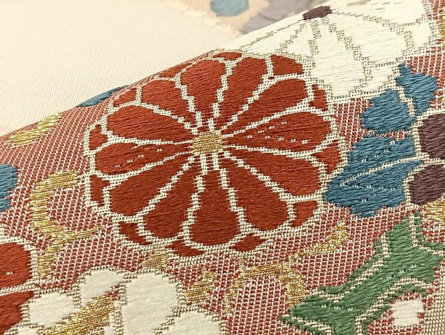 平和屋着物◎六通柄袋帯 唐織 笹の葉吉祥文 金糸 逸品 BAAK4705if