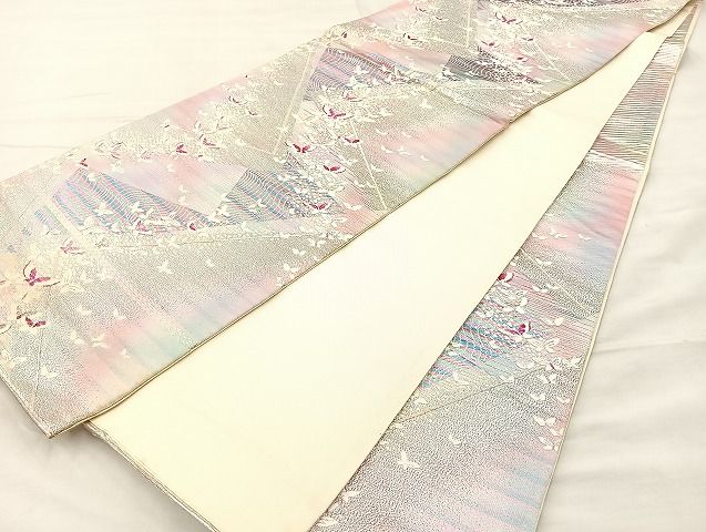 平和屋着物◎六通柄袋帯 唐織 舞蝶文 銀糸 逸品 BAAK4714if
