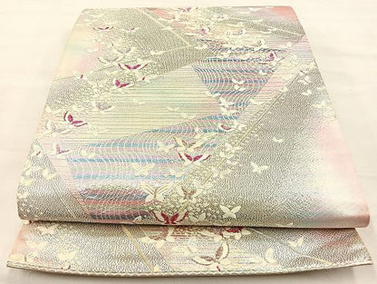 平和屋着物◎六通柄袋帯 唐織 舞蝶文 銀糸 逸品 BAAK4714if