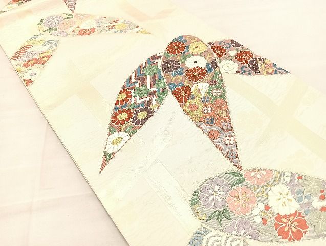平和屋着物◎六通柄袋帯 唐織 笹の葉吉祥文 金糸 逸品 BAAK4705if