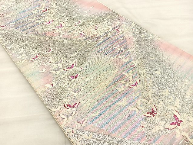 平和屋着物◎六通柄袋帯 唐織 舞蝶文 銀糸 逸品 BAAK4714if