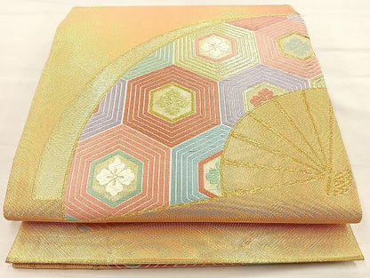 平和屋着物◎西陣 野々村織物謹製 六通柄袋帯 唐織 扇面花菱亀甲 金糸 逸品 BAAK4735If