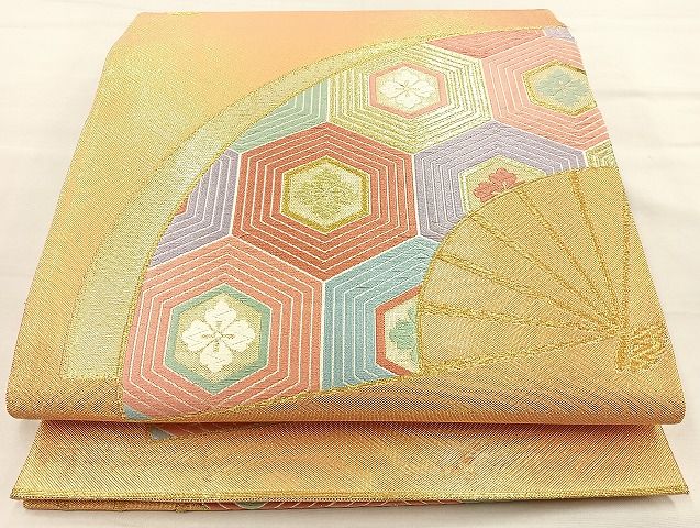平和屋着物◎西陣 野々村織物謹製 六通柄袋帯 唐織 扇面花菱亀甲 金糸 逸品 BAAK4735If