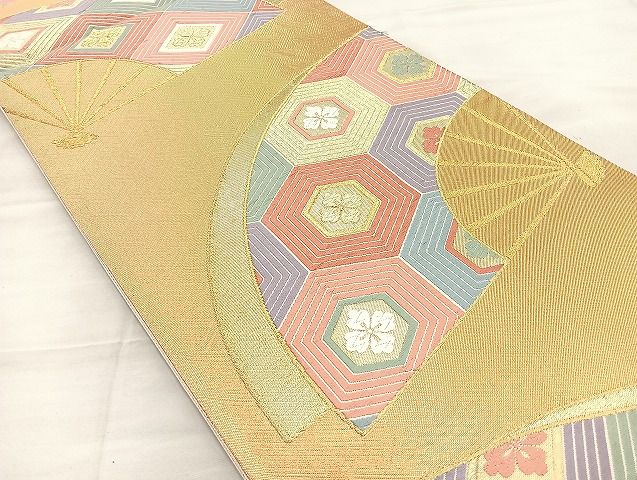 平和屋着物◎西陣 野々村織物謹製 六通柄袋帯 唐織 扇面花菱亀甲 金糸 逸品 BAAK4735If