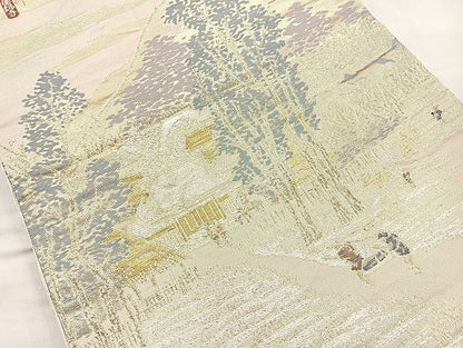 平和屋着物◎六通柄袋帯 東海道 廣重 金糸 逸品 BAAK6161cm