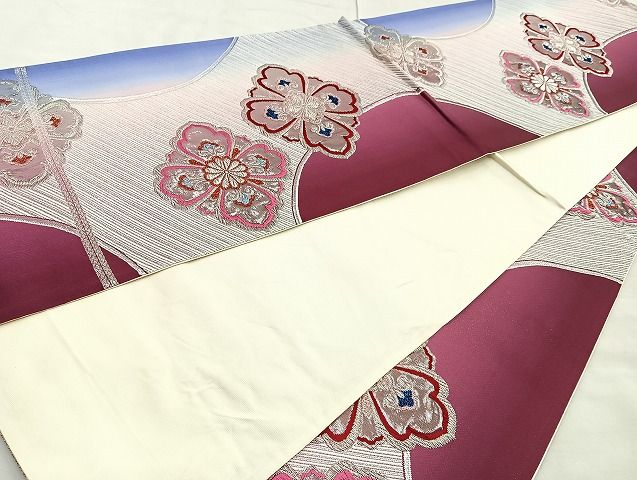 平和屋着物◎六通柄袋帯 唐織 花菱 銀糸 逸品 BAAK6164cm