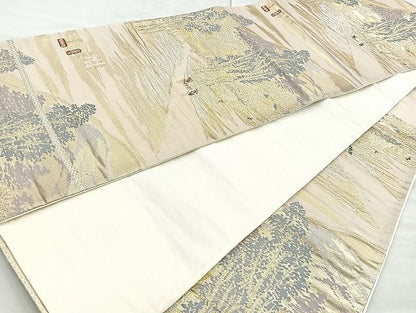 平和屋着物◎六通柄袋帯 東海道 廣重 金糸 逸品 BAAK6161cm
