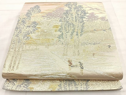 平和屋着物◎六通柄袋帯 東海道 廣重 金糸 逸品 BAAK6161cm