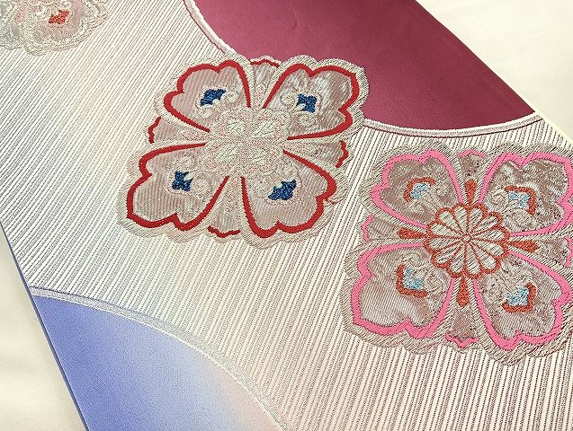 平和屋着物◎六通柄袋帯 唐織 花菱 銀糸 逸品 BAAK6164cm