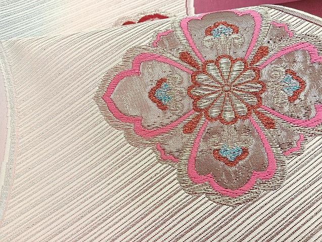 平和屋着物◎六通柄袋帯 唐織 花菱 銀糸 逸品 BAAK6164cm