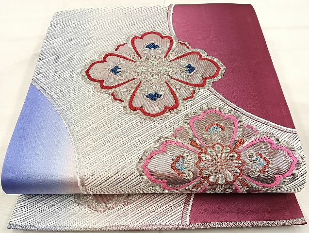 平和屋着物◎六通柄袋帯 唐織 花菱 銀糸 逸品 BAAK6164cm