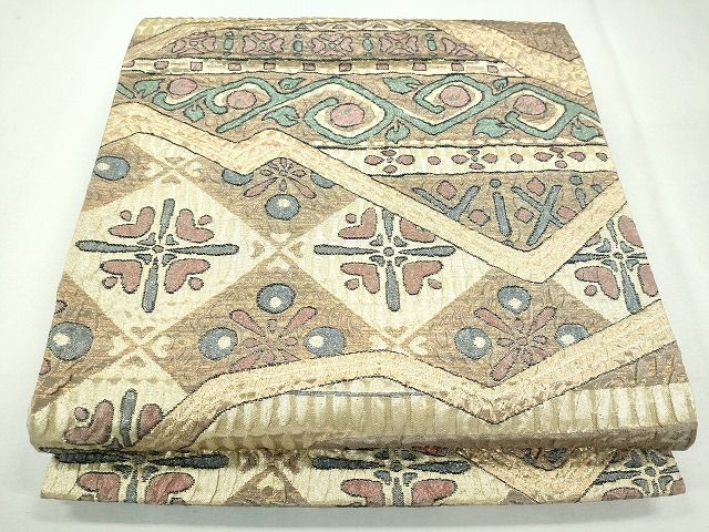 平和屋着物◎六通柄袋帯 ふくれ織 吉祥花文 金糸 逸品 CAAI3612ku