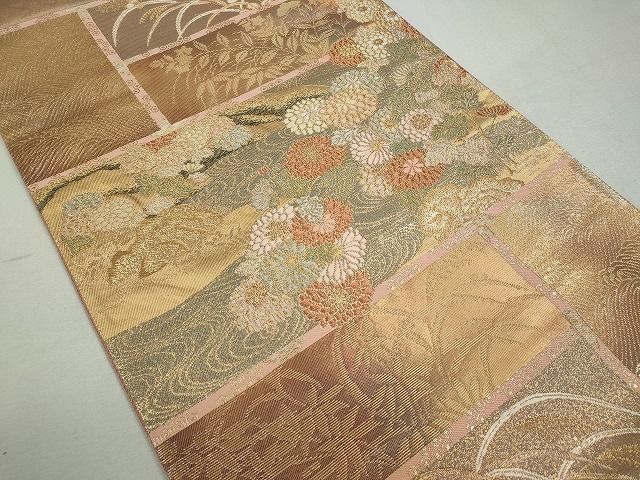 平和屋着物◎六通柄袋帯 流水草花文 金銀糸 逸品 CAAI3627ku