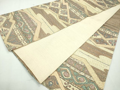 平和屋着物◎六通柄袋帯 ふくれ織 吉祥花文 金糸 逸品 CAAI3612ku