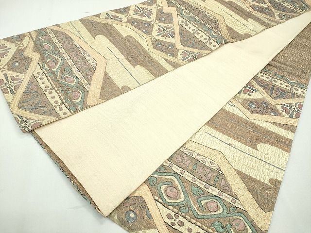 平和屋着物◎六通柄袋帯 ふくれ織 吉祥花文 金糸 逸品 CAAI3612ku