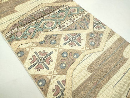 平和屋着物◎六通柄袋帯 ふくれ織 吉祥花文 金糸 逸品 CAAI3612ku
