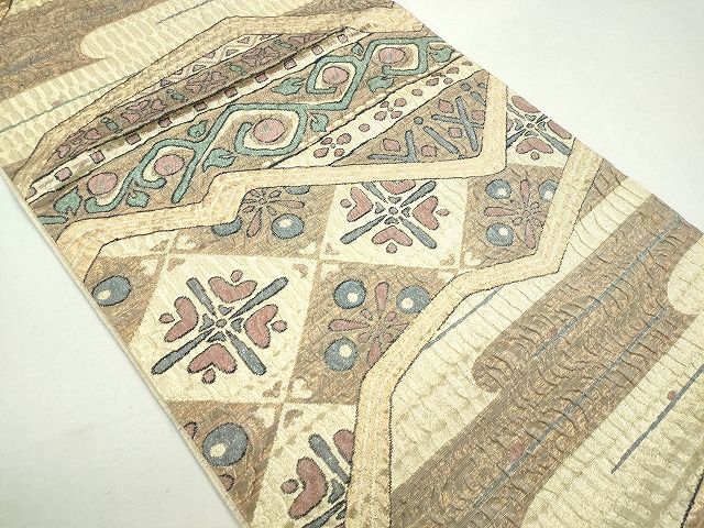 平和屋着物◎六通柄袋帯 ふくれ織 吉祥花文 金糸 逸品 CAAI3612ku