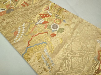 平和屋着物◎六通柄袋帯 唐織 花蝶丸文 古都 金糸 逸品 CAAI3645ku