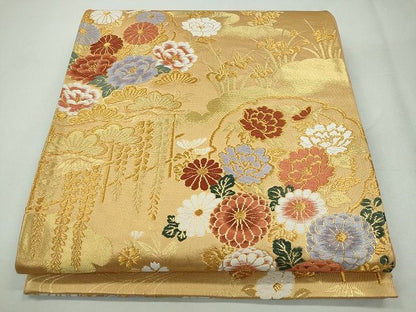 平和屋着物◎六通柄袋帯 唐織 草花文 金糸 逸品 CAAI3636ku