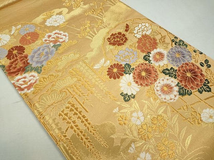 平和屋着物◎六通柄袋帯 唐織 草花文 金糸 逸品 CAAI3636ku