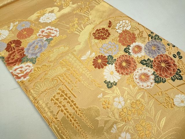 平和屋着物◎六通柄袋帯 唐織 草花文 金糸 逸品 CAAI3636ku