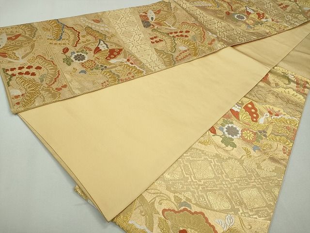 平和屋着物◎六通柄袋帯 唐織 花蝶丸文 古都 金糸 逸品 CAAI3645ku