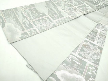 平和屋着物◎六通柄袋帯　雲取り花鳥文　銀糸　逸品　CAAI3654ku