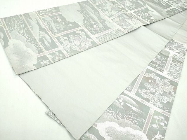 平和屋着物◎六通柄袋帯　雲取り花鳥文　銀糸　逸品　CAAI3654ku