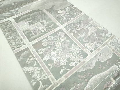 平和屋着物◎六通柄袋帯　雲取り花鳥文　銀糸　逸品　CAAI3654ku