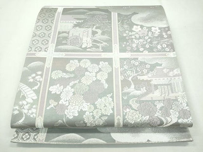 平和屋着物◎六通柄袋帯　雲取り花鳥文　銀糸　逸品　CAAI3654ku