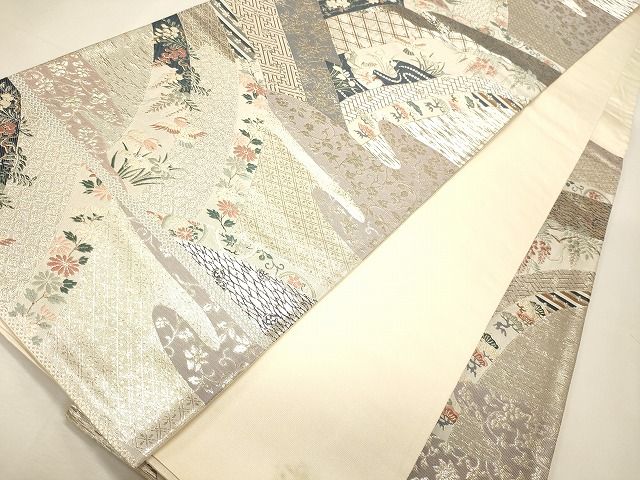 平和屋着物◎六通柄袋帯 瑞祥春秋 銀糸 逸品 CAAI0248oy