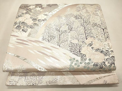 平和屋着物◎六通柄袋帯 草花文 銀糸 逸品 CAAI0244oy