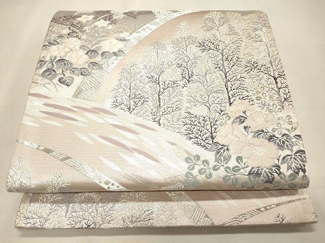 平和屋着物◎六通柄袋帯 草花文 銀糸 逸品 CAAI0244oy